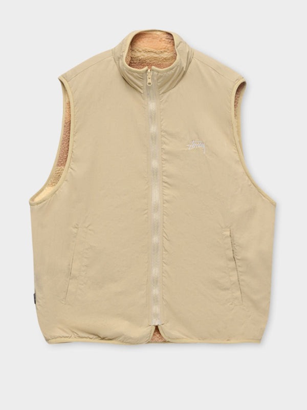 Stussy Colorblock Reversible Mixed Sherpa Vest 'Khaki' - The